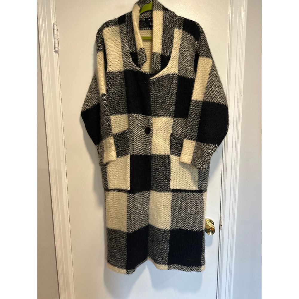 I.B. Diffusion Vintage Buffalo Check Mohair Cardigan Coat Sz:M Black White Wool